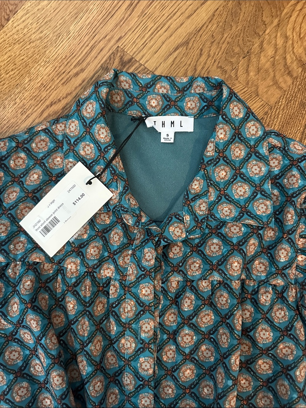 THML Teal & Rust Patterned Mini Dress - Picture 2 of 2